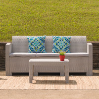 Flash Furniture DAD-SF2-3-GG Light Gray Faux Rattan Sofa with All-Weather Light Gray Cushions 
